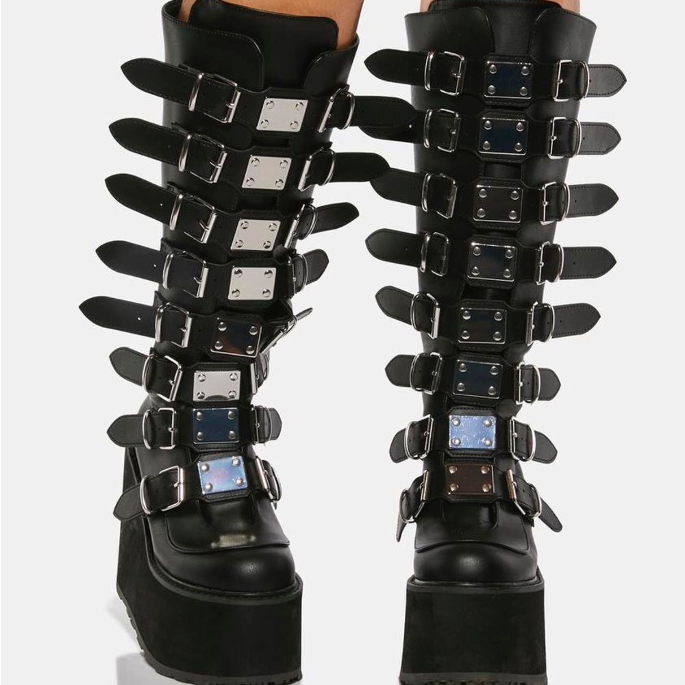 Demonia Wide Calf Knee High Platform Boots